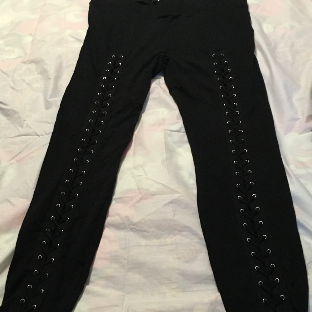 Forever 21 Goth Black Lace-Up Leggings
